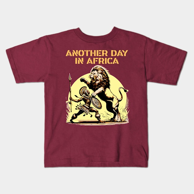 Another Day In Africa T-Shirt | Funny Stereotype African Safari | Dad Joke Kids T-Shirt by BraaiNinja